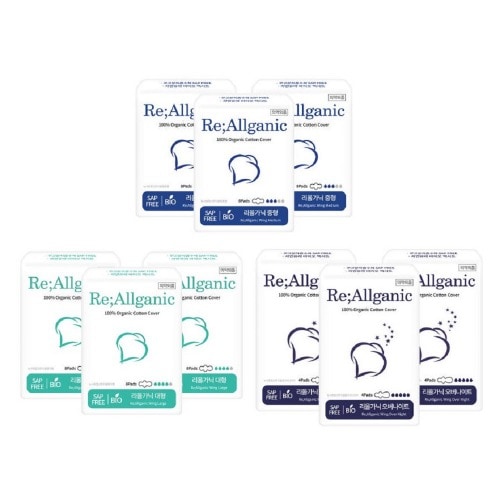 ナチュラルコットンリオールガニック中型8P 3パック+大型8P 3パック+オーバーナイト4P 3パックオーガニック純正カバー生理用ナプキン快適な送り込み吸収