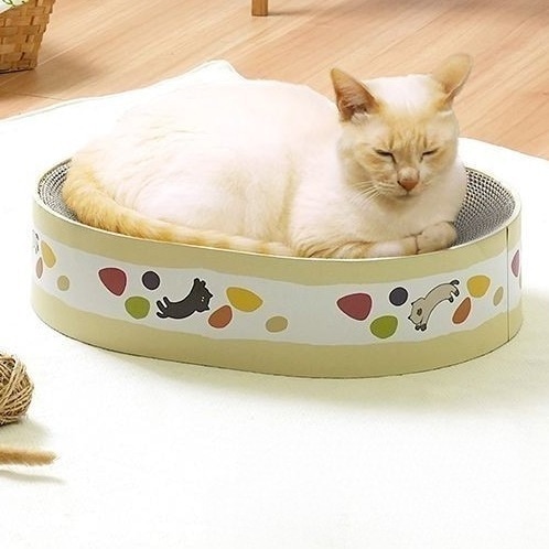 高密度 ダンボール つめとぎ 猫用 植物由来接着剤 ロールケーキ ベッド型 ポップ イラスト 通気性 耐久性 6041