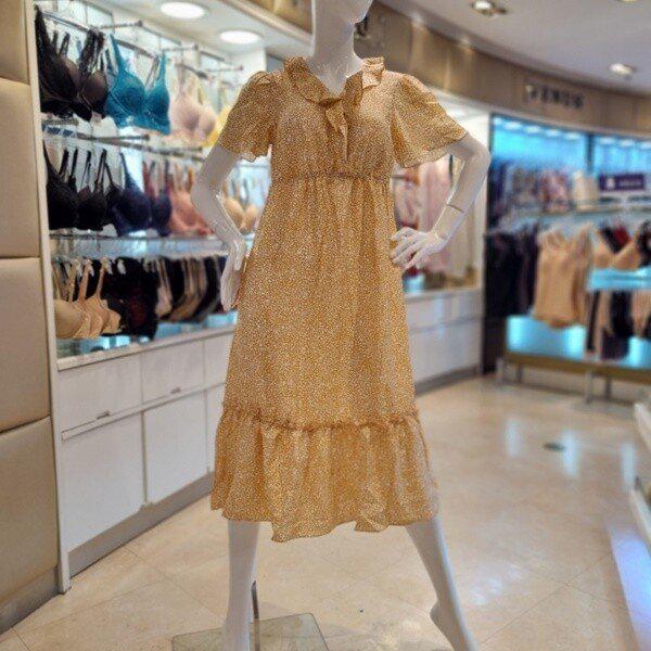 GW8740B_フリルワンピース内蔵キャップホームウェア