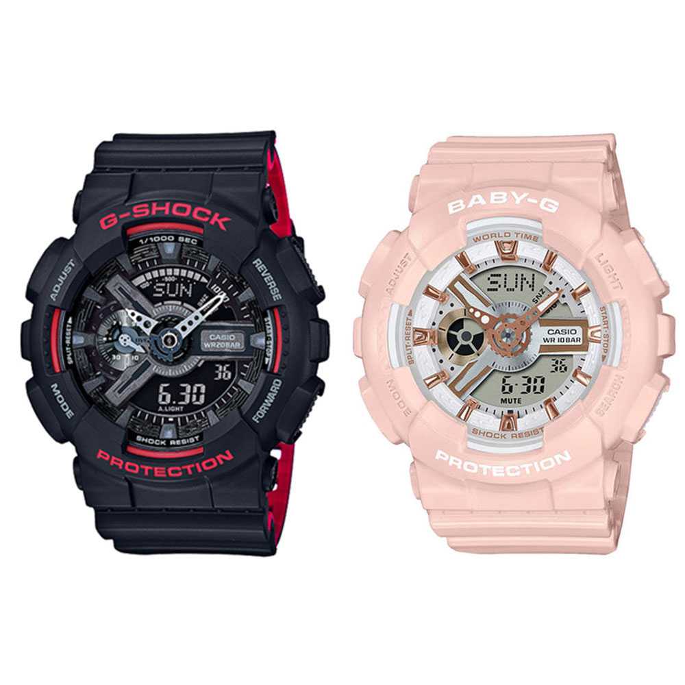 CASIO カシオ Gショック ベビーG 腕時計 手表 ペアウォッチ デジタル＆アナログ アナデジ ブラック パステルピンク 20気圧防水/10気圧防水 海外モデル GA-110HR-1ABA-110