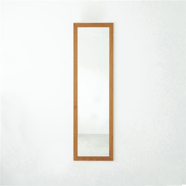 幅広枠ウォールミラー（38×130）（ハニーブラウン／茶） 天然木 姿見鏡 スリム 高級感 木製 飛散防止加工 壁掛け 北欧風 ヴィンテージ 韓国インテリア 玄関 ...