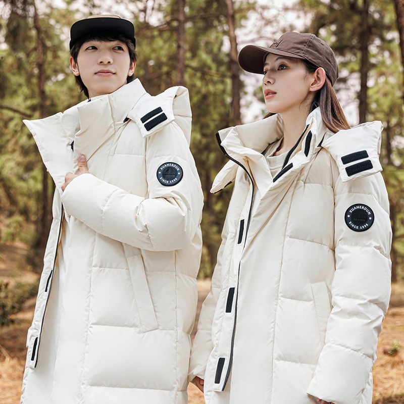 2024 ダウンジャケット 男女兼用 ミドル丈 フード付き 90ホワイトダックダウン 厚みのある暖かいジャケット カップルで着られる防寒服