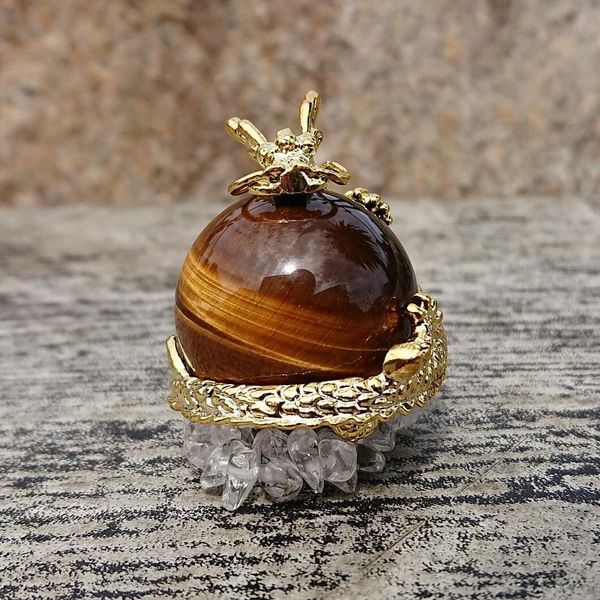 オブジェ 置き物 インテリア雑貨 家具 インテリア 龍 天然石 金龍 虎目石 大サイズ 金色