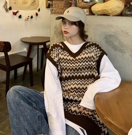 トップス ベスト セーター プルオーバー 袖なし ノースリーブ Vネック 襟なし かわいい 大人可愛い カジュアル 大人 人気 おしゃれ お洒落 レトロ こなれ感 ラフ ルーズ 抜け感 チェック柄