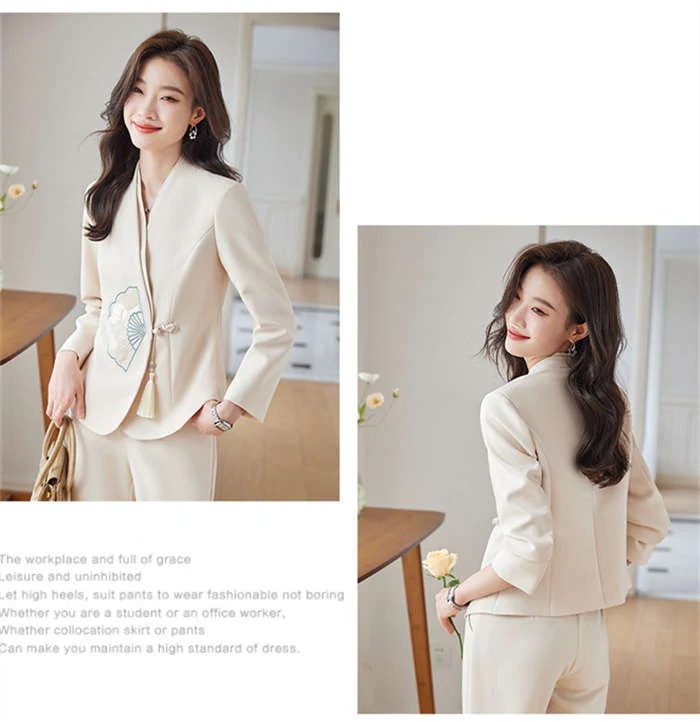 【急速出荷!】パンツスーツ レディース セットアップ スーツ チャイナ風 テーラードジャケット ストレートパンツ フォーマル スーツ 長袖 卒園式 上下セット 2点セット おしゃれ カジュアル オフィ