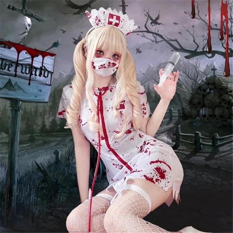 ハロウィン 今 短纳期 コスプレ ナース かわいい ミニドレス