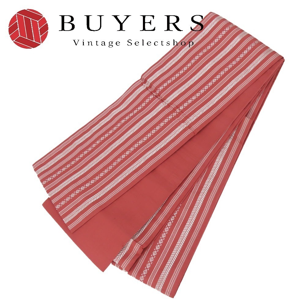 中古 半幅帯 正絹(金銀糸除く) ピンク シルバー 献上柄 モダン 小袋帯 和装 呉服 和服 きもの レディース 女性