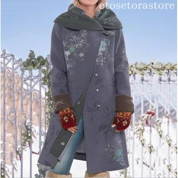 Hot!!!超目玉新品 コート レディース チェスターコート 秋 冬 トレンチコート アウター ロング丈 ポンチョ フード付き マントコート 花柄 体型カバー 着痩せ