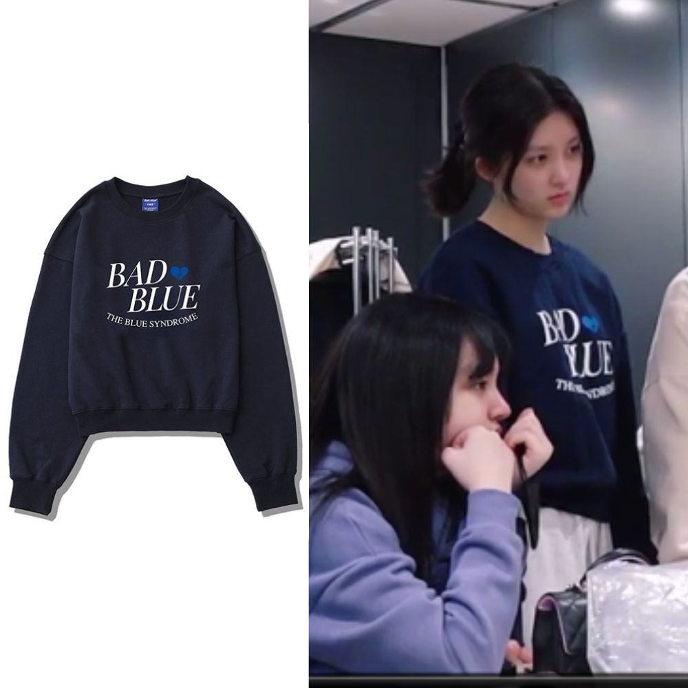 [IVE ガウル 着用] Lettering Crop Sweatshirt Navy / 韓国ストリートファッション / 韓国アイドル着用