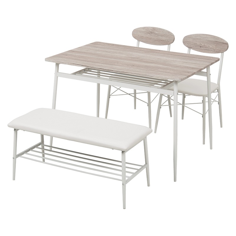 ダイニング4点セット （ダイニングテーブル + チェア2点 + ベンチ） 角丸テーブル 棚板付き テーブル105x75cm 16,736円