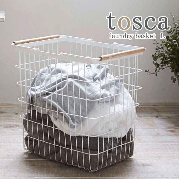 ランドリーバスケット 洗濯かご 洗濯籠 カゴ スチール 天然木製 Lサイズ トスカ 白 ホワイト 5,517円