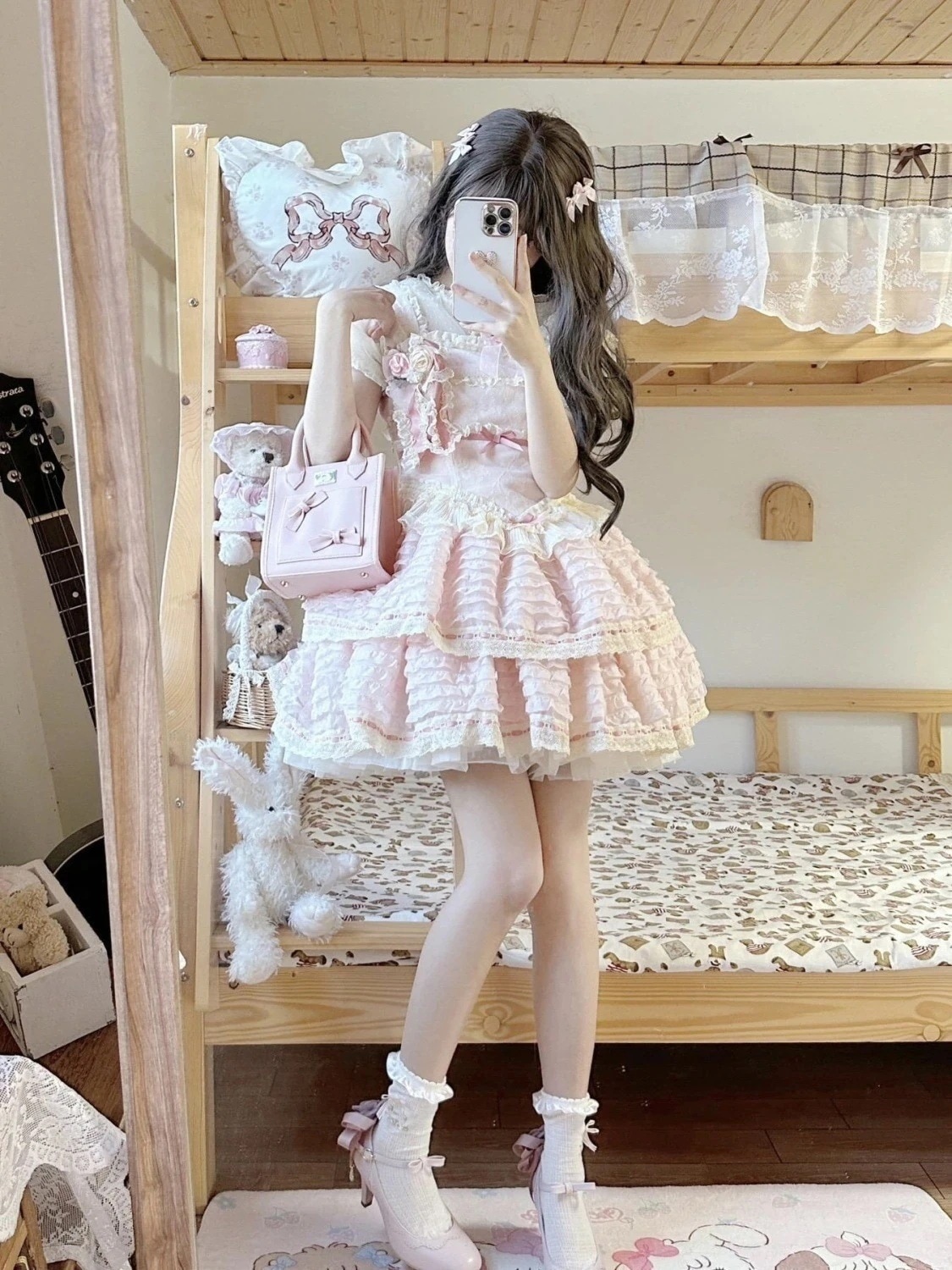 ロリータ チェリー レイヤー ケーキ プリンセス ドレス ピンクの恋人ガール