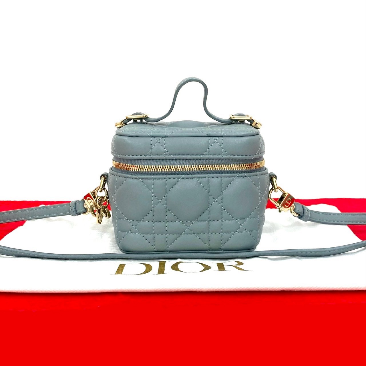 レディディオール マイクロ バニティ カナージュショルダーバッグ レザー グレー 85978