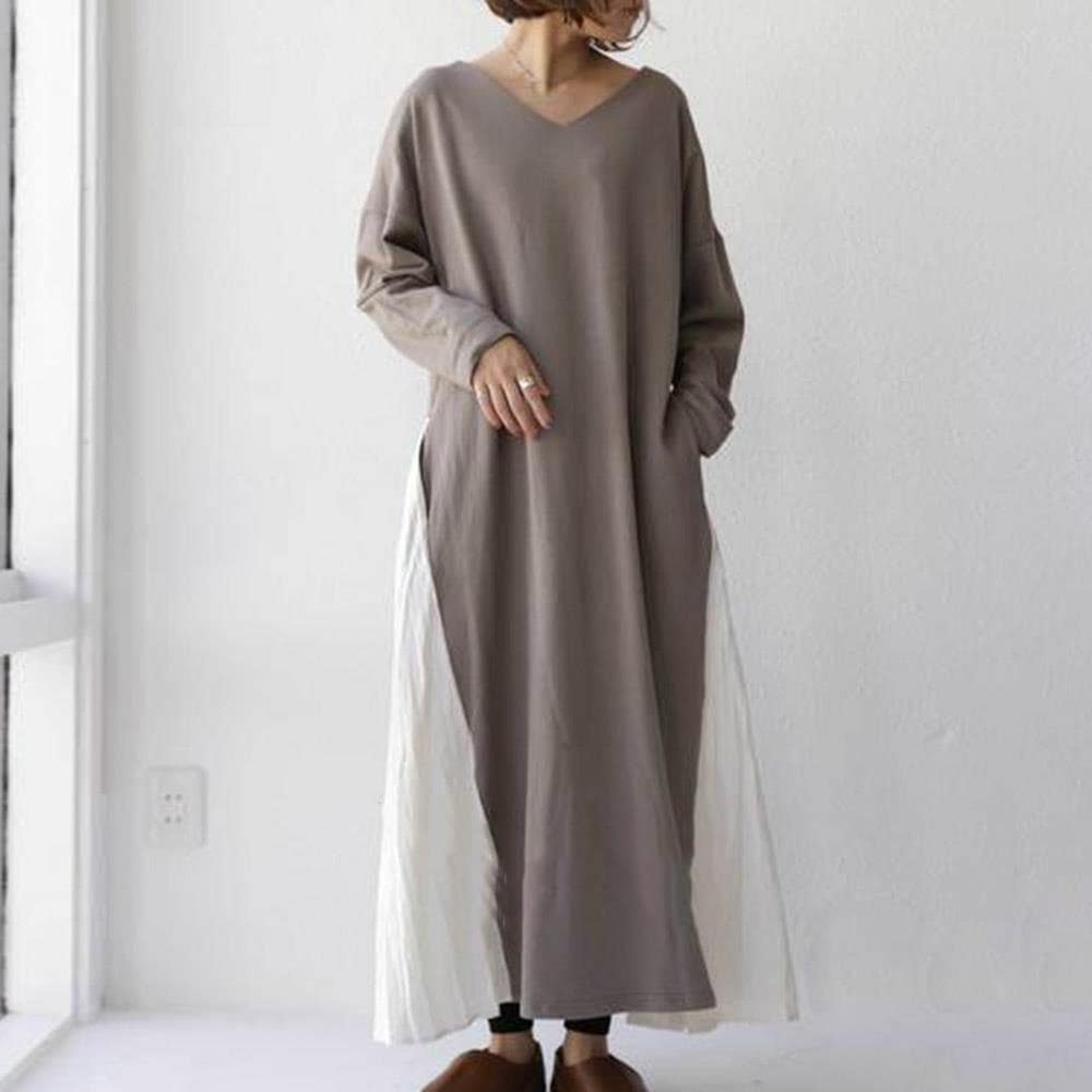 ニットスカート新しい韓国スタイルのファッション無地の長袖と大きな裾のステッチの長いルーズドレスの女性 最大58%OFFクーポン 100％の保証