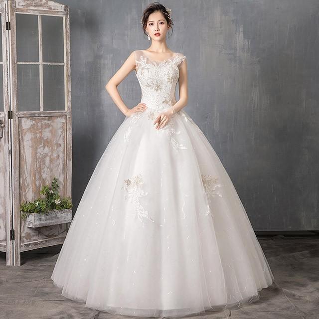【即納】プリンセスライン 結婚式花嫁 ウェディングドレス レース 白 ホワイト ドレス 編み上げ お洒落 贅沢 エンパイア