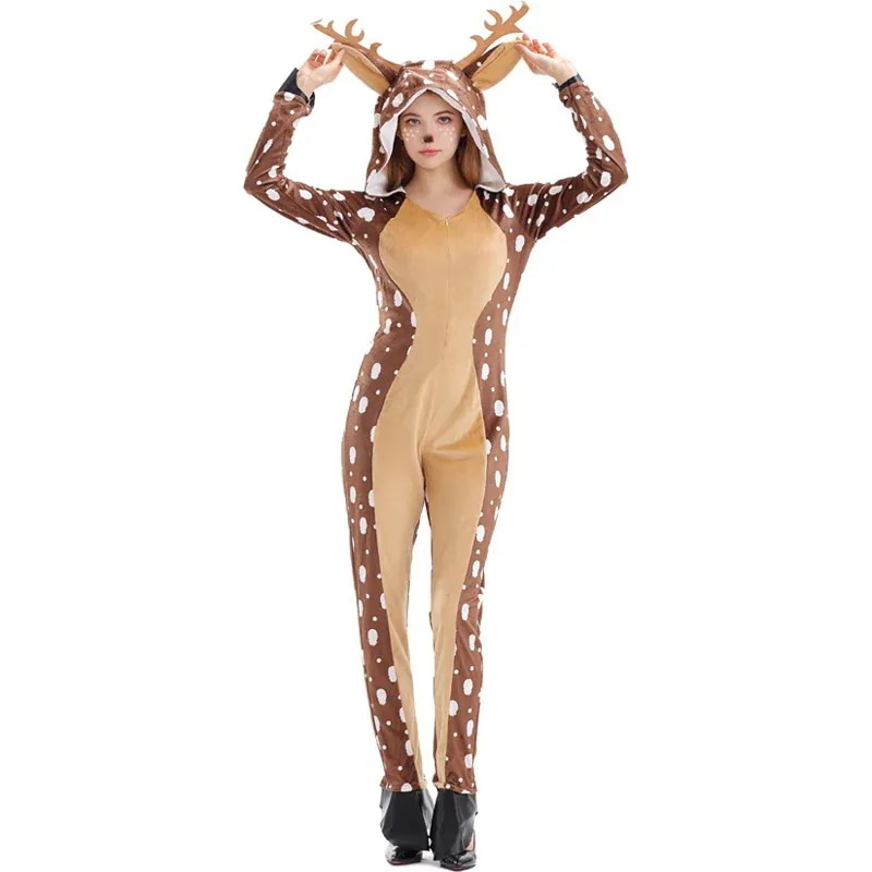 クリスマス衣装cosplay今週の割引は 25% オフですかわいい動物服カーキ色はん点ステージ衣装を演出するかわいいクリスマスに服を着せる