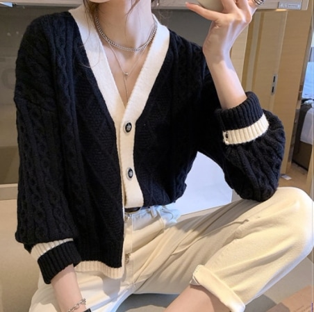 セーターカーディガン ブラック ホワイト トップス ニットソー セーター カーディガン スリム 細身