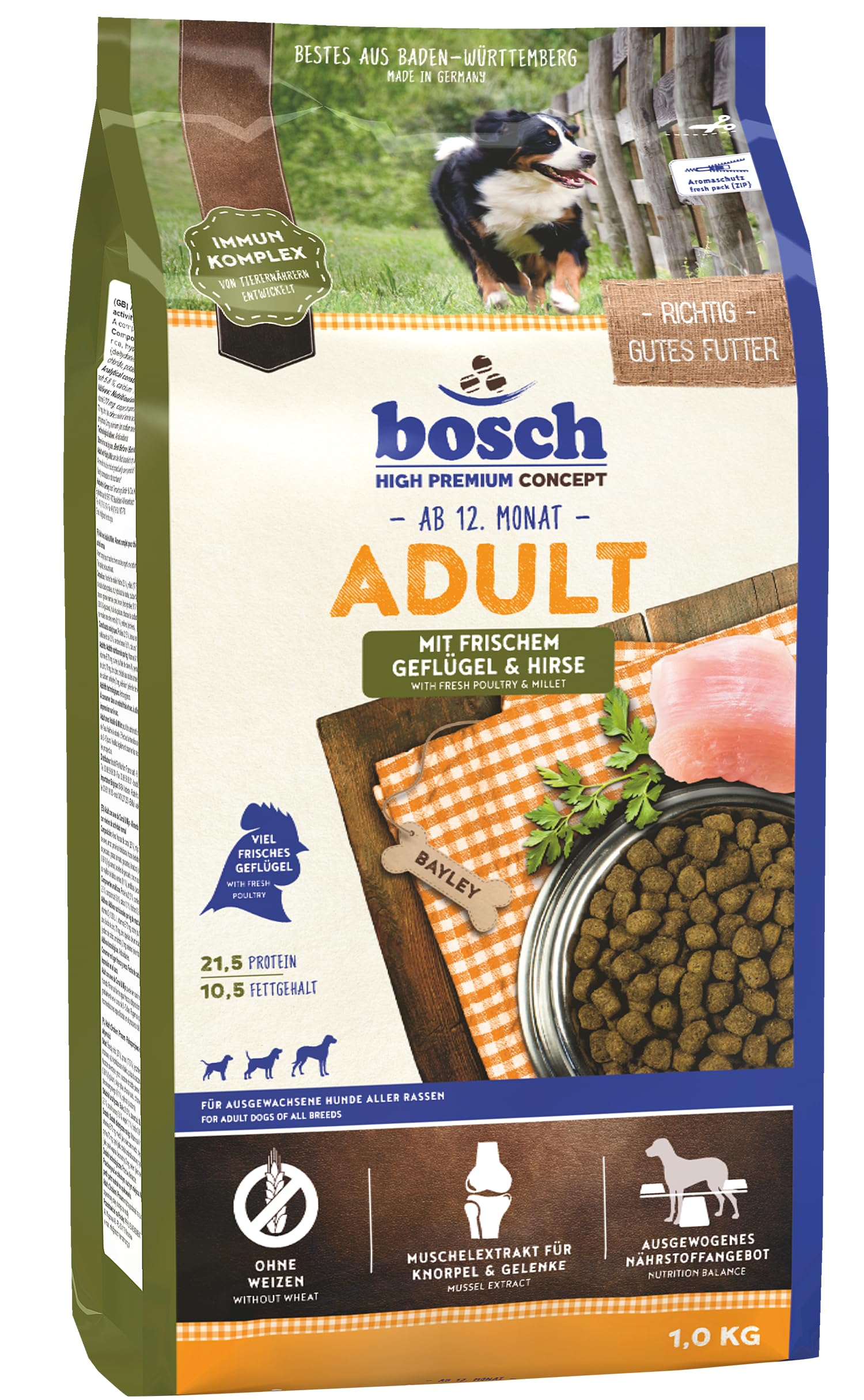ボッシュ bosch アダルト チキン＆キビ 1歳以上 通常活動レベルの成犬用総合栄養食 全犬種用 ハイプレミアム ドッグフード 3kg