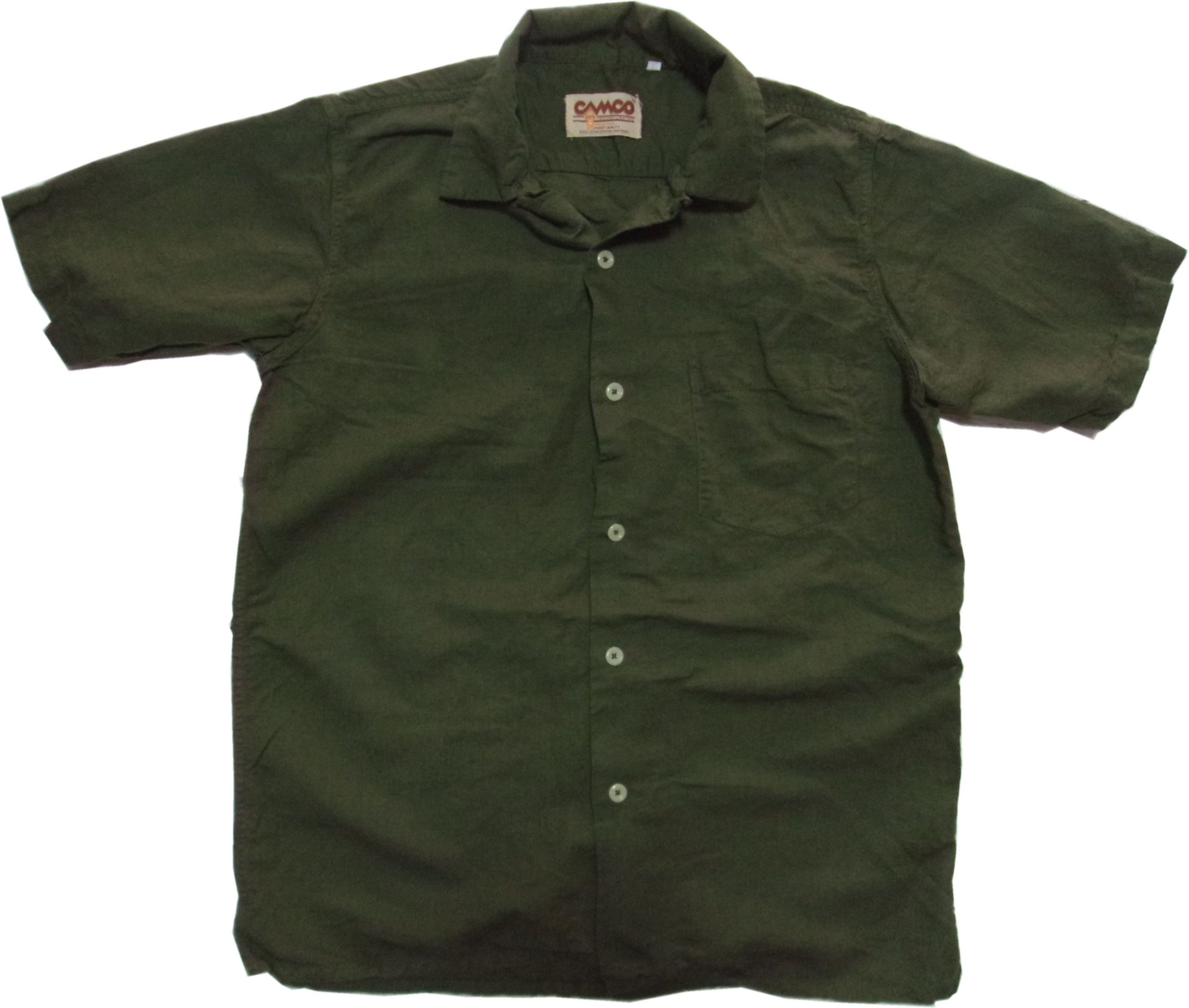 カムコカムコ 半袖 コットン リネン ワークシャツ オリーヴ メンズ CC2-054