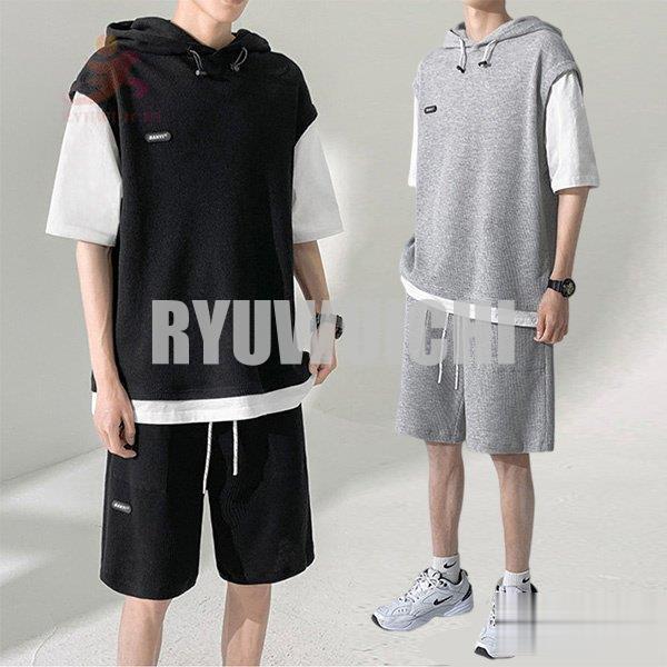 セットアップ ジャージ スウェット メンズ 夏服 半袖 ハーフパンツ 重ね着 上下セット 2点セット カジュアル おしゃれ 吸汗速乾 薄手 ストレッチ ウエア