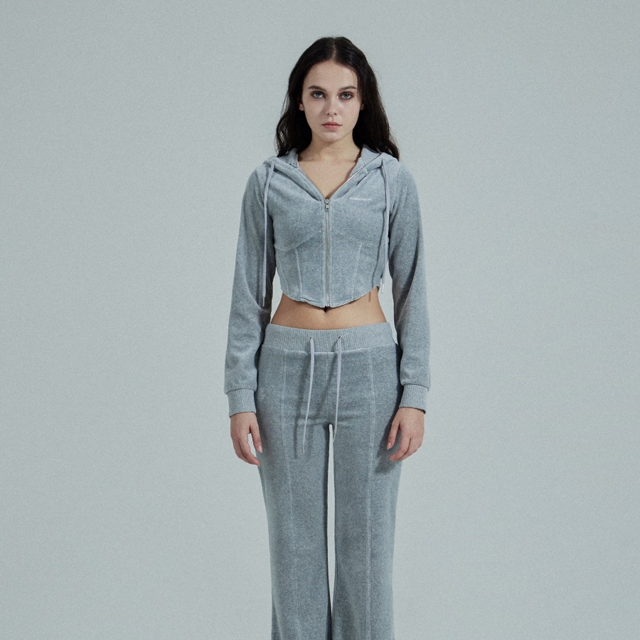 Velvet Corset Line Hoodie Zip Up[GRAY]