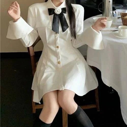 ワンピースミニワンピ量産型お嬢様韓国原宿ゴスロリゴシックロリータシャツワンピ襟付き秋冬秋長袖ショート丈ミニ丈おしゃれ愛いフレア