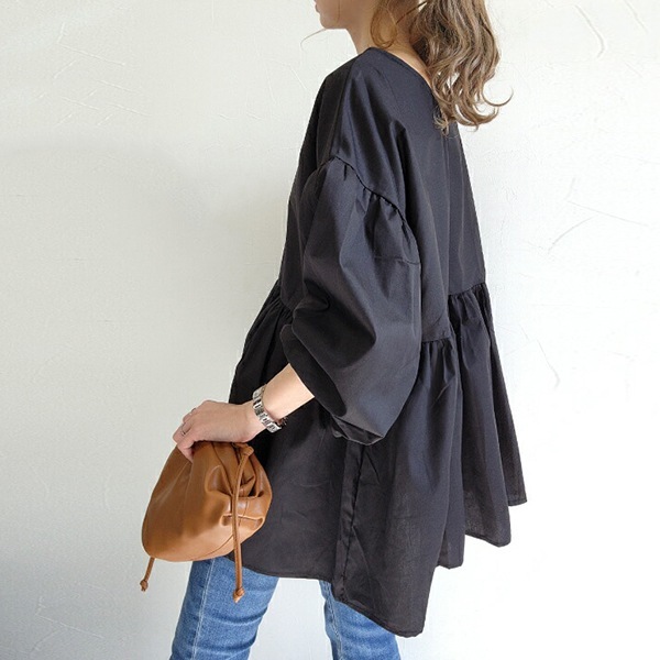 【女子力UP】痩せて見える服きれいめ系シンプルファッションギャザーシャツ