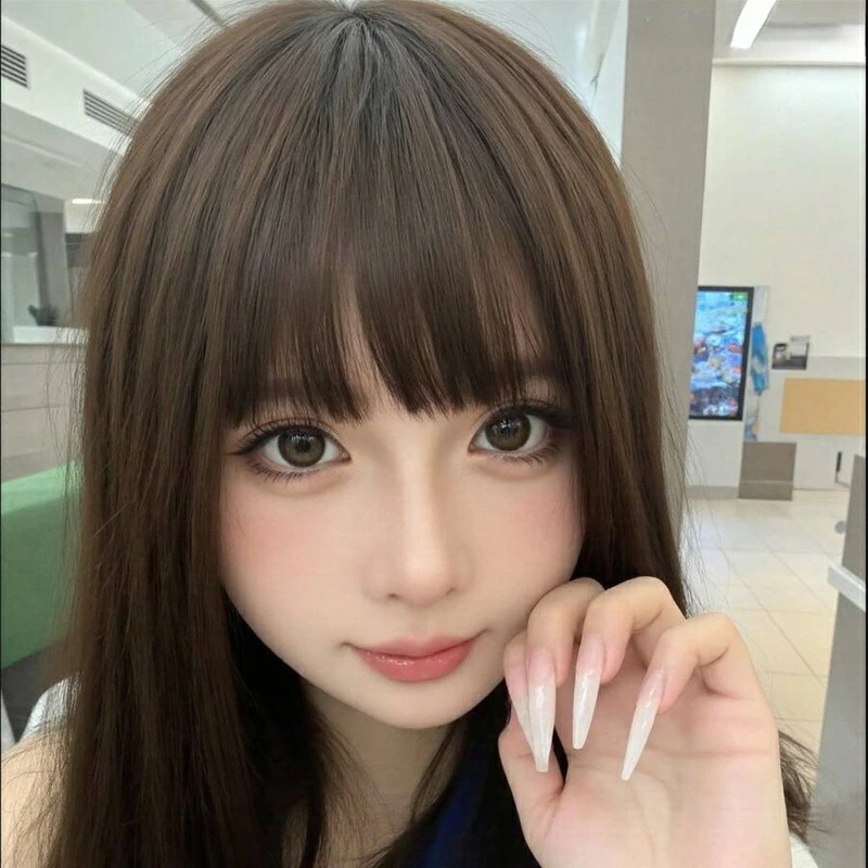 （前髪付き） ストレート ブラウン系 長さ49cm/20in- 耐熱合成髪女性用初心者向け日常＆パーティー＆コスプレに最適ローズネットキャップ（調節可能）