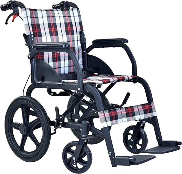 車椅子 介助型 アルミ製 折りたたみ 車イス 介助用 介助式車椅子 軽量車椅子 折り畳み 外出用( 格子)
