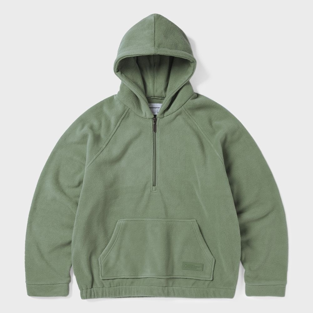 This Iz Never This フード付きフリースハーフジッププルオーバーグリーン