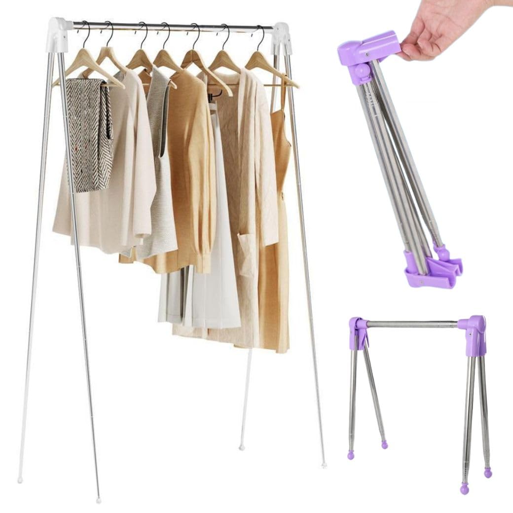 karim 室内物干し 洗濯物干し スタンド ステンレス鋼 折りたたみ 伸縮式 コンパクト 収納便利 布団干し ハンガー 台 軽量 組み立て不要 屋内 屋外 ベランダ 旅行 アウトドア 紫 (パープル