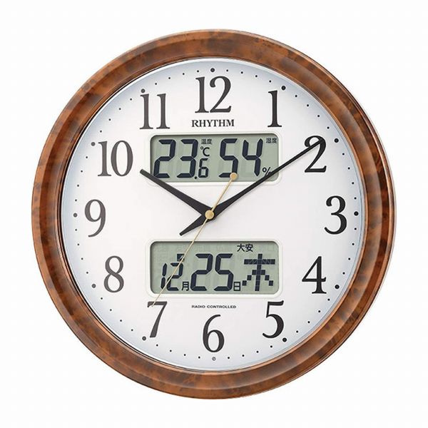 取寄品 正規品 RHYTHM リズム時計 4FY617SR23 暗所自動点灯付き ピュアカレンダーM617SR アナデジ表示 掛け時計