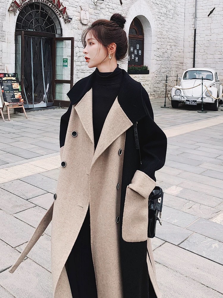 バイカラーウールコート ウールコート ミドル丈 ストレート. ダブルブレスト コート ジャケット アウター 秋 冬 a3362