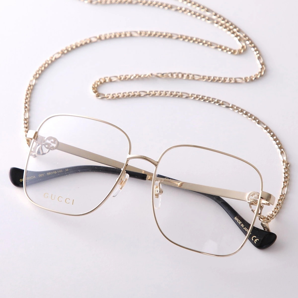 GUCCI グッチ メガネ GG1092OA レディース ティアドロップ型 メタルフレーム チェーン付き クリングスタイプ アジアンフィット 001/GOLD-GOLD-TRANSPARENT