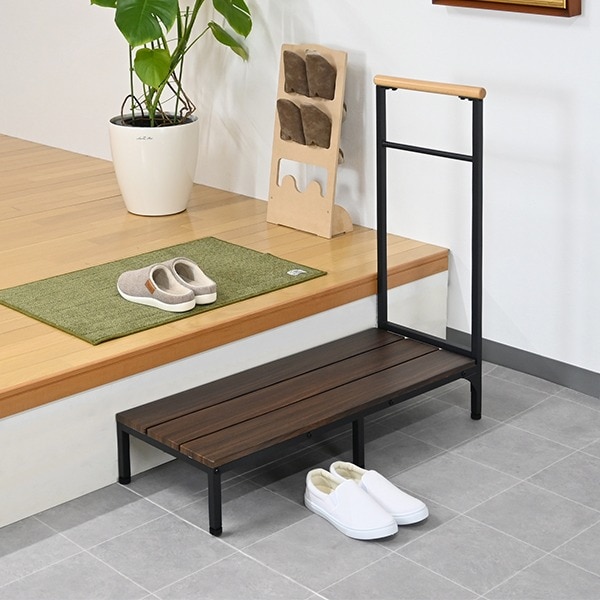 踏み台 ステップ台 幅約91cm ブラウン 手摺付き アジャスター付き 靴収納可 安心らくらく 玄関台 組立式 エントランス 入口 6,998円
