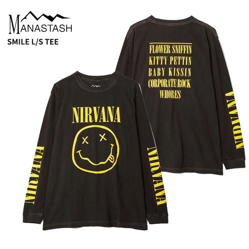 マナスタッシュ メンズ 長袖 バンドTシャツ ロックTシャツ MANASTASH ニルヴァーナ コラボ トップス スマイル ロンT ニルバーナ 792-5930005