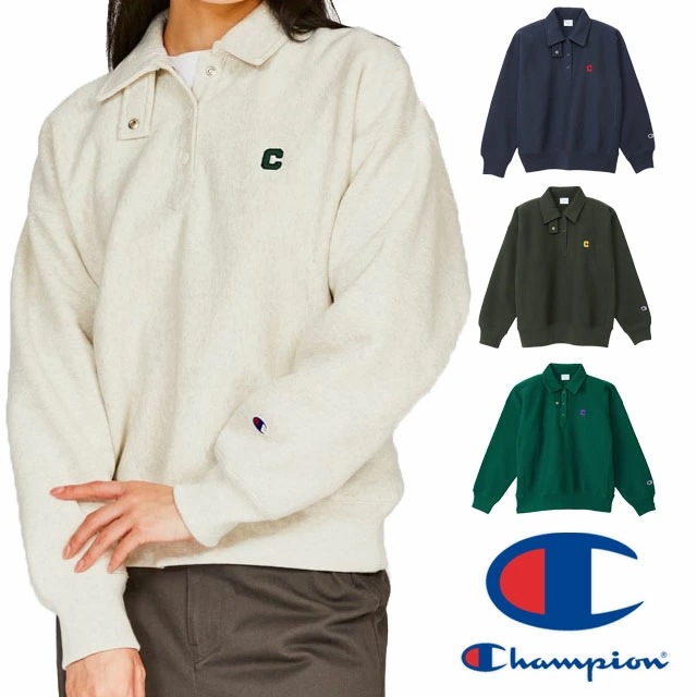 チャンピオン トップス スウェット レディース CW-A006 ハーフスナップスウェットシャツ 上着 襟付き ウィメンズ プルオーバー トレーナー スエット ボタン アパレル 長袖 服 シンプル ロゴ