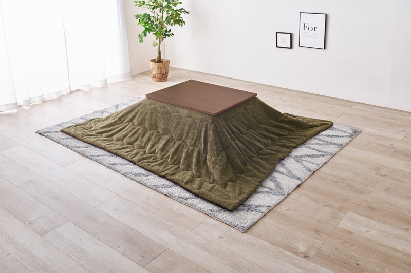 こたつ コタツ テーブル 掛布団 2点セット ウォールナット/カーキ 75x60cm コタツ掛布団セット オールシーズン シンプル 長方形 なめらか素材 保温