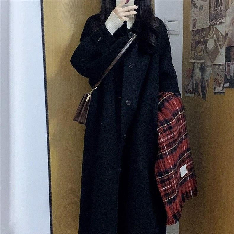 [高质量 アウター コート 上着 コート レディース ジャケット ヘップバーン風シ ]本日の商品ブラックロングトレンチコートツイード厚手コート 25新作韓国コート アウター ジャケット