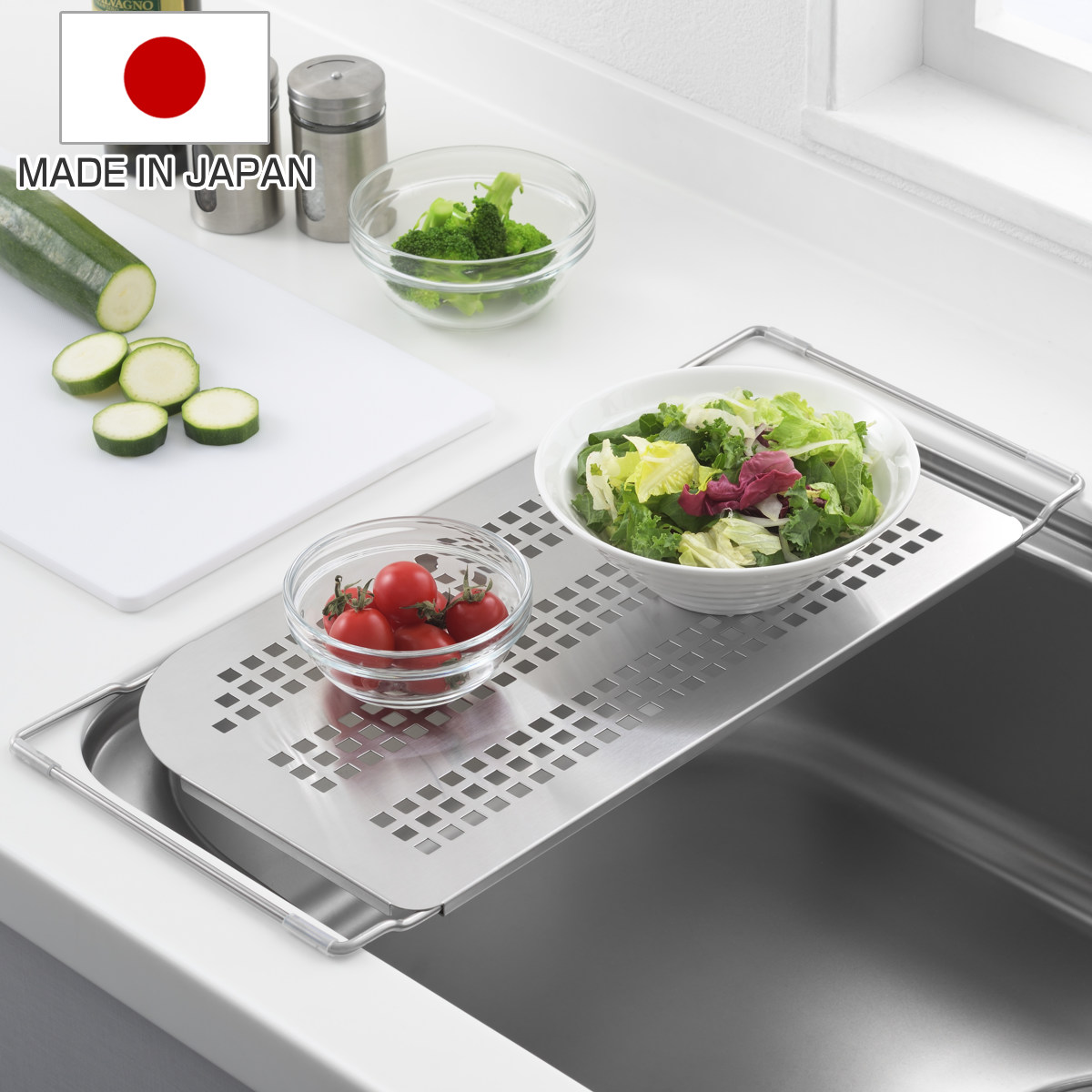 水切りラック Hi！ シンクにフィットする調理台プレート ステンレス 日本製 シンク上 水切り 一時置き 水切りトレー 伸縮 作業台 補助台 ディッシュラック コンパクト シンク掛け