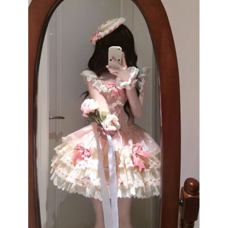 甘く可愛い ロリータ バレリーナ ケーキドレス 夏新作 おしゃれ エアリー感 ふんわりプリンセスドレス ワンピース 5,529円