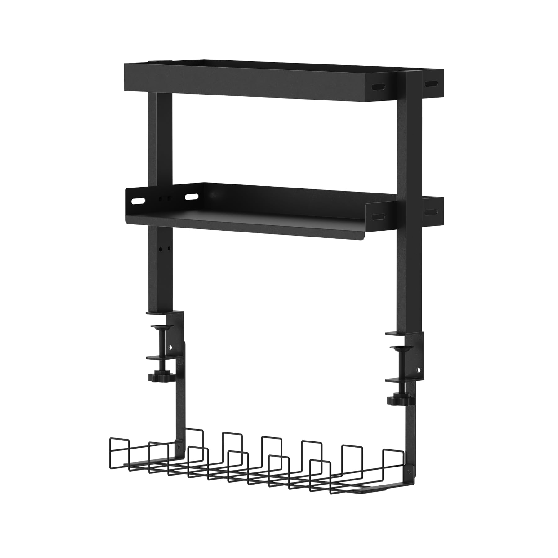 机上ラック 穴あけ不要 デスク上収納 卓上 棚 クランプ固定 ケーブルトレー付き 収納ラック 机上棚 小物収納 ラック 配線整理 モニタースタンド 賃貸ok オフィス 45541