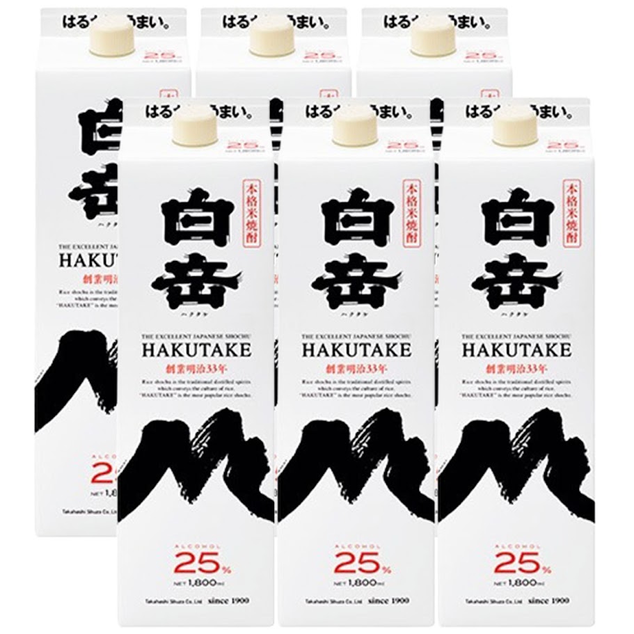 【送料無料】【球磨焼酎】高橋酒造 本格米焼酎 白岳 米 コメ 25度 パック 1800ml 1.8L 6本 【北海道沖縄県東北四国九州地方は必ず送料が掛かります】