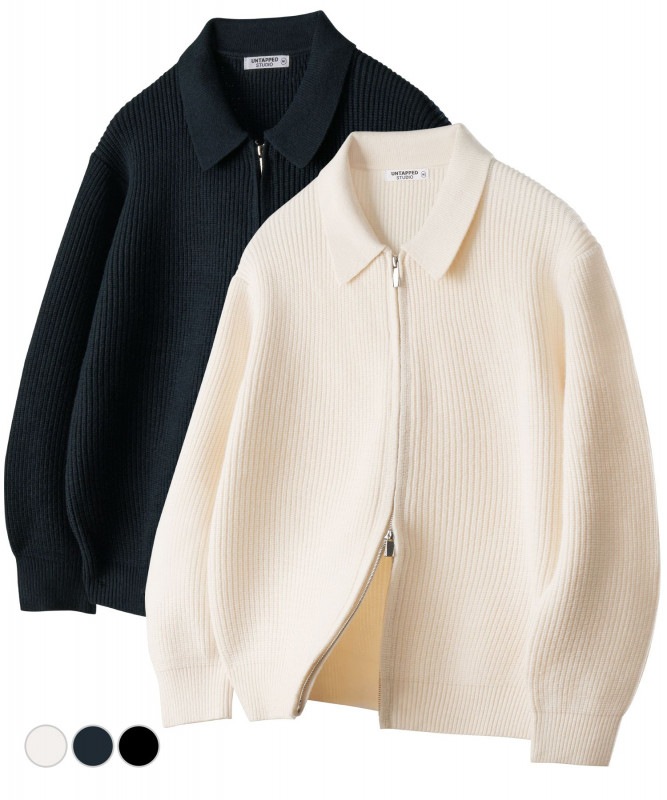 ウォッシャブルビスコースオーバーフィット2WAYカラーニットハーチカーディガン3 COLOR