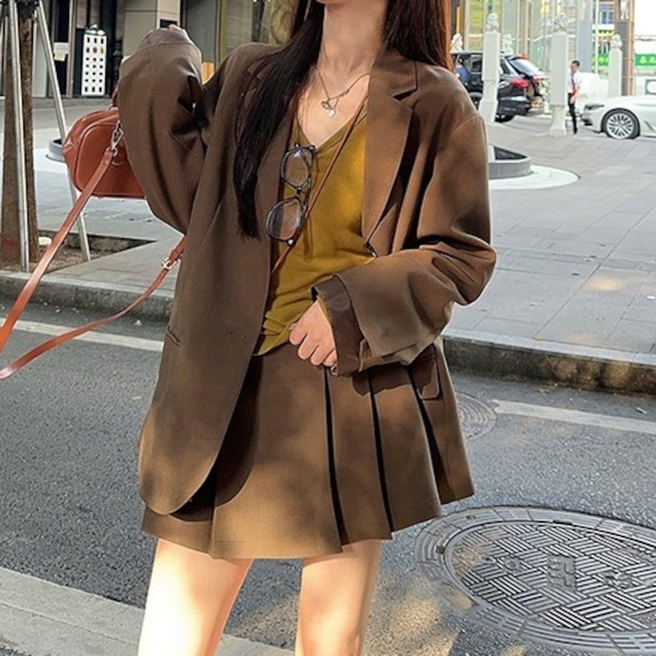 セットアップ 人気上昇中 2024秋冬2点セット アウター ジャケット テーラードカラー 長袖 スカート ミニ丈 秋 茶色 おしゃれ かわいい 韓国ファッション レディース お出かけ 新入荷続々