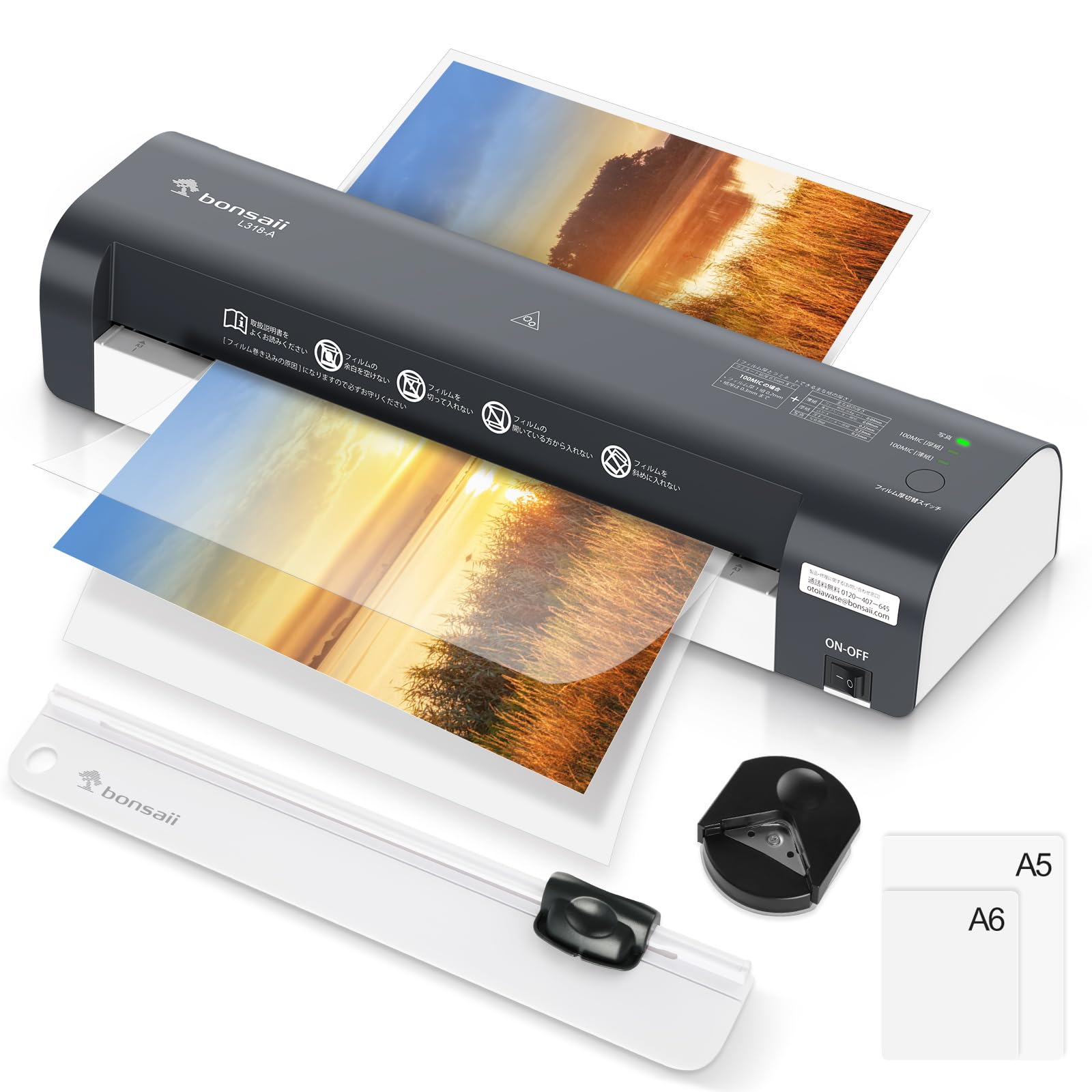bonsaii ラミネーター a3 100%紙詰まり防止 裁断機&角取り&フィルム10枚付属 三つモード搭載 A3まで対応 ウォームアップ時間3.5-4分 波打ち防止 気泡なし 100μmフィルム対応