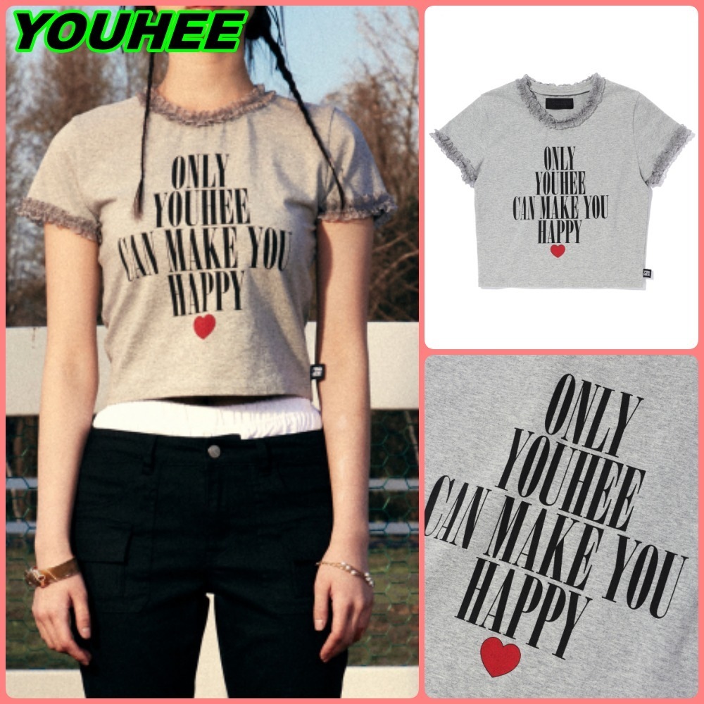 【YOUHEE】YOUHEE LACE LETTERING BABY T-SHIRTS MELANGE GREY