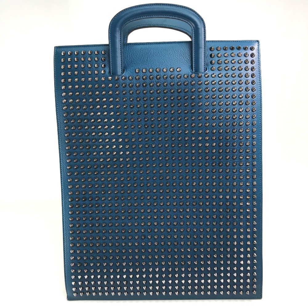 トートバッグ トリックトラック スタッズ カバン 2WAY クラッチバッグ レザー ブルー×シルバー金具