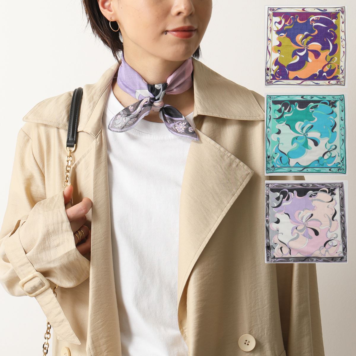 EMILIO PUCCI エミリオプッチ JJ295 カラー3色 イタリア製 コットン スカーフ プッチ柄 45×45 レディース
