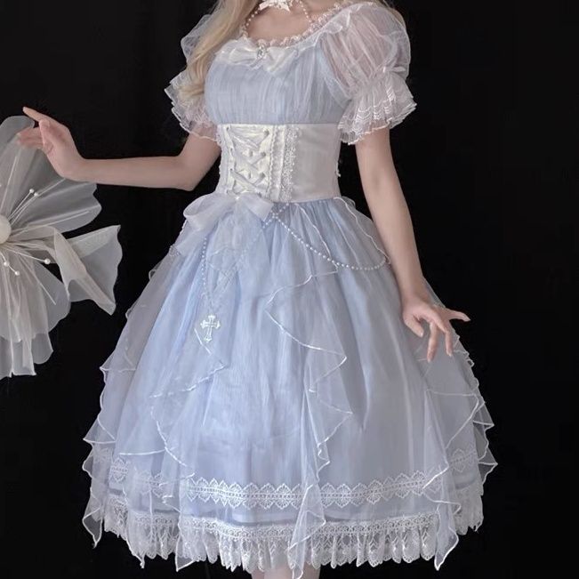 サマーガールズドレス マーメイドの嘘 ロリータ ロリータドレス 半袖プリンセスドレス 6,268円